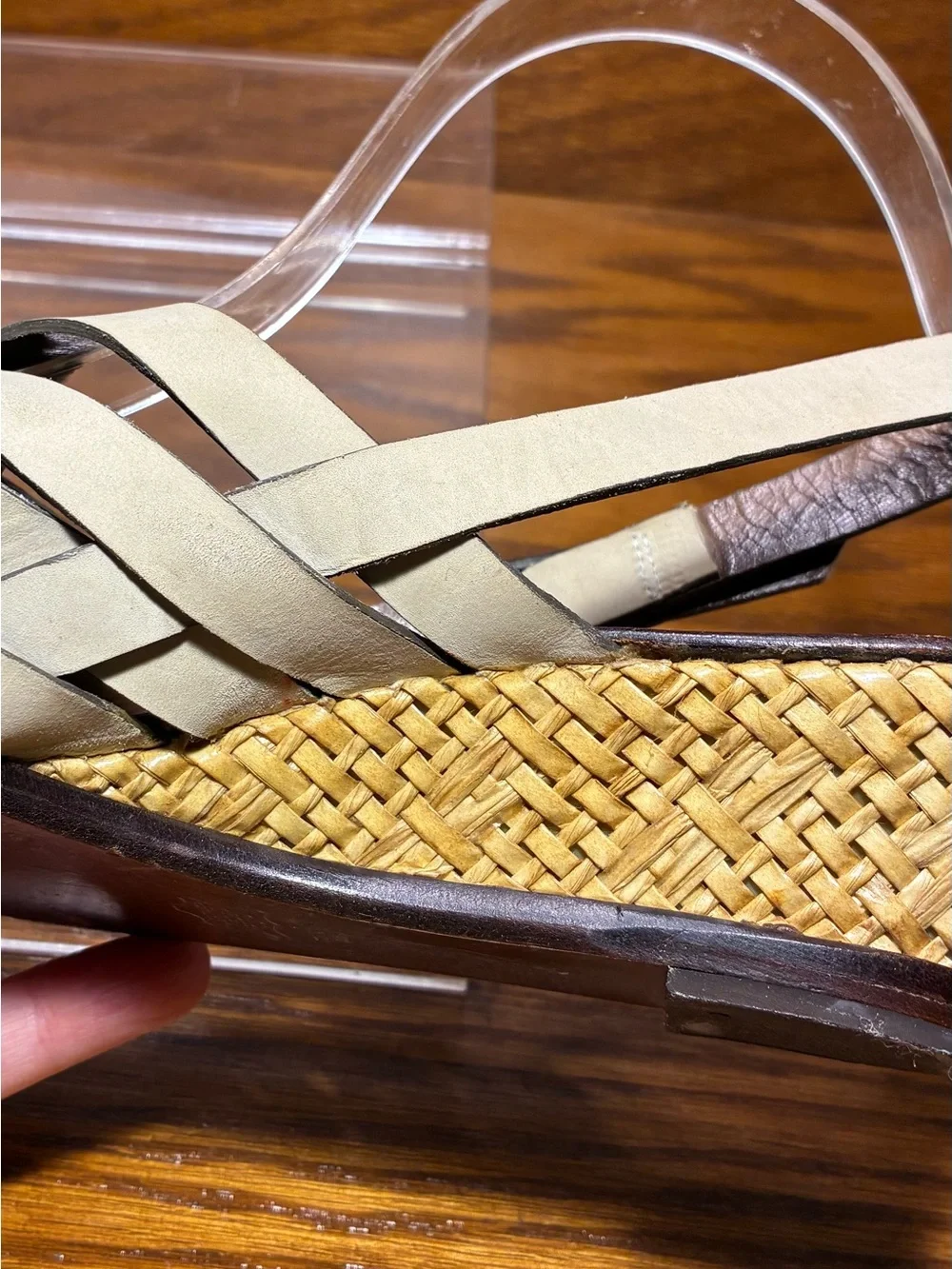 Y2K VTG Charles Jourdan Woven Nubuck Woven Wedge Slingback Sandals Beige Size 6